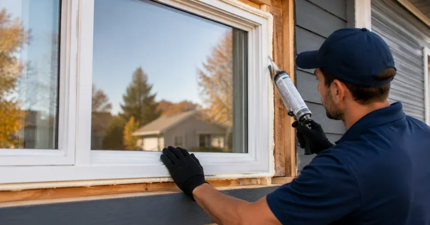 technician installing a new vinyl window in Louth, St. Catharines
